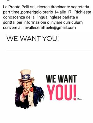 Lavoro - Pronto Pelli ricerca tirocinante da
